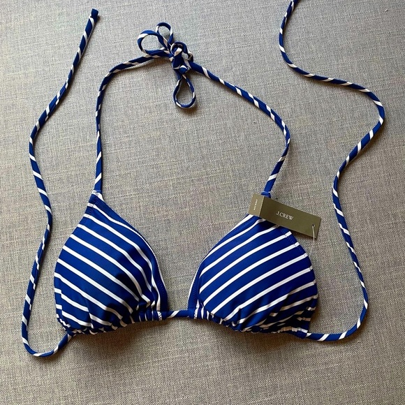 NWT J Crew bikini top blue and white stripes Large - Picture 1 of 5